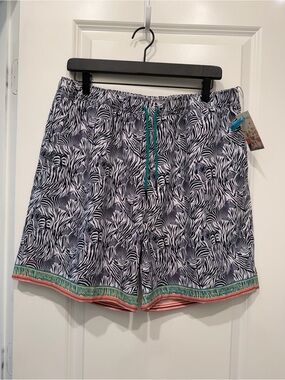 Johnny Was Black and White Zebra Men’s Swim Trunks